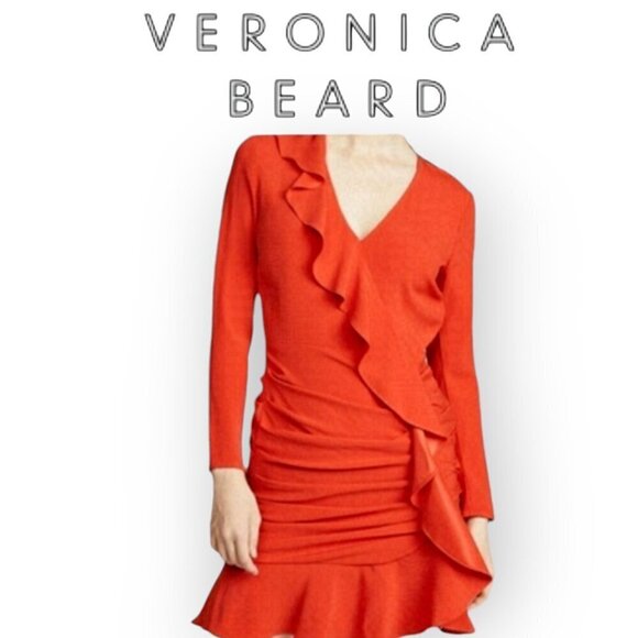 Veronica Beard Dresses & Skirts - Veronica Beard Odessa Red Ruffle Ruched Long Sleeve Cocktail Mini Dress Size 4